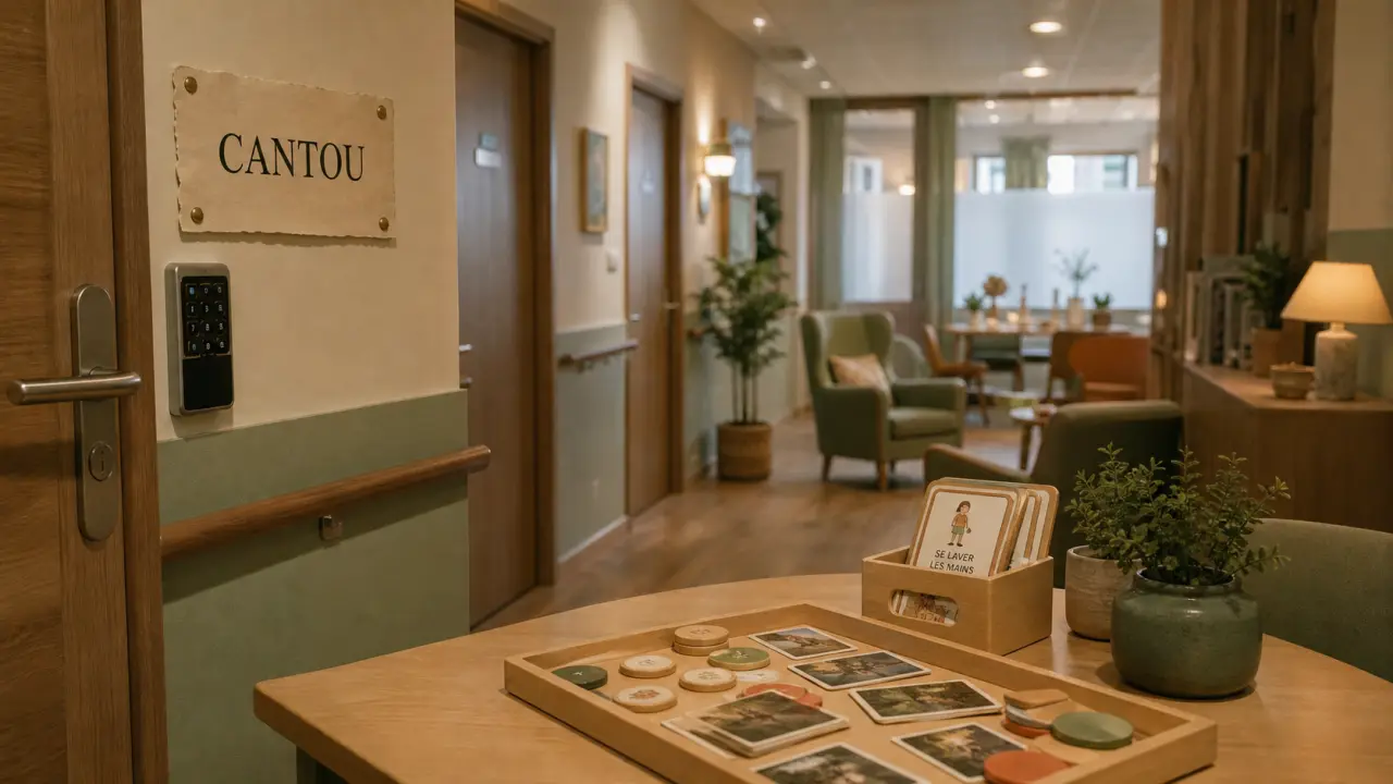 Cantou en EHPAD : intérieur d’une unité Alzheimer sécurisée