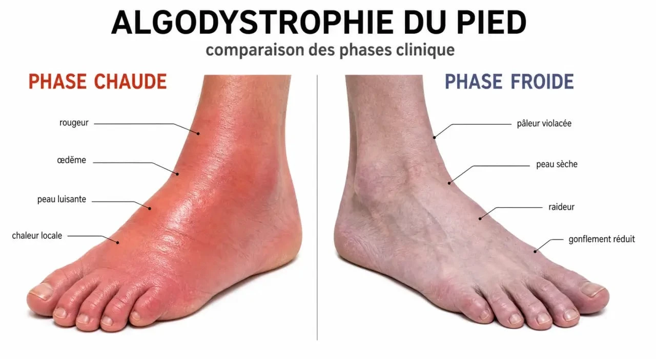 Photos algodystrophie pied : illustration comparative de la phase chaude et de la phase froide