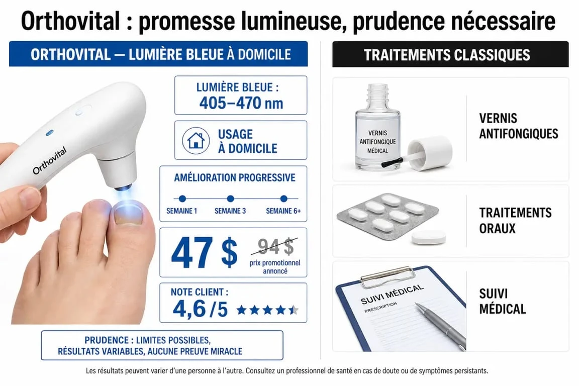 Orthovital avis : comparaison visuelle entre appareil anti-mycose, prix, limites et traitements classiques