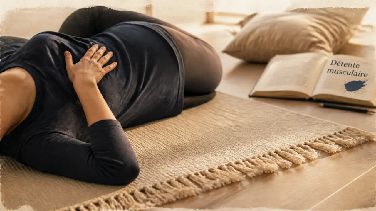 Détente musculaire : tapis de yoga et relaxation pour stress et anxiété