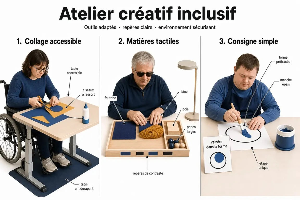 Loisirs créatifs pour personnes handicapées : atelier inclusif avec outils adaptés et activités modulables