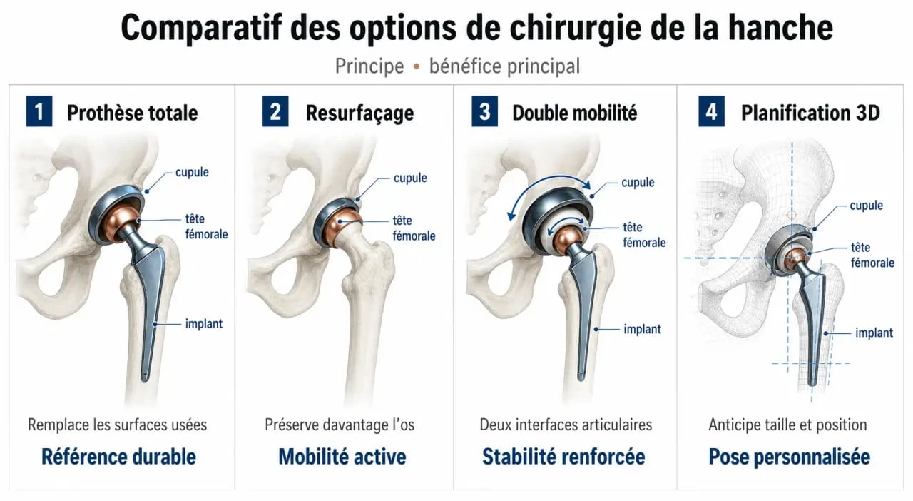 Opération hanche nouvelle technique : comparaison des principales options