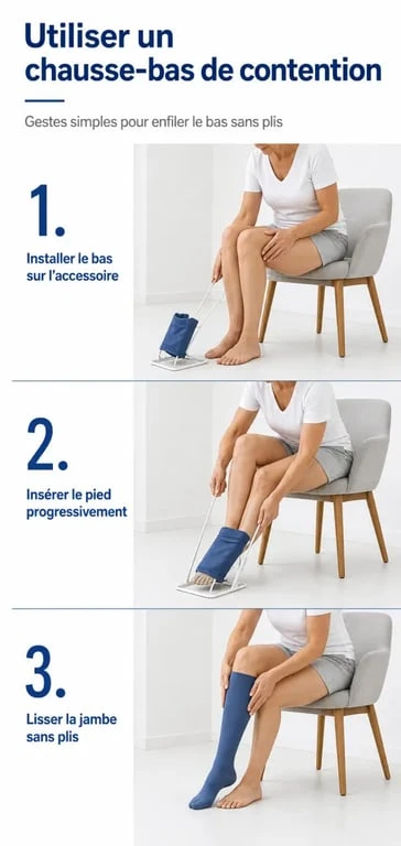 Chausse bas de contention : étapes d’utilisation pour enfiler un bas de compression