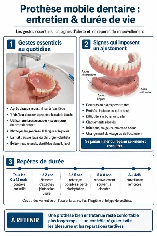 Entretien et durée de vie d’une prothèse mobile dentaire au quotidien
