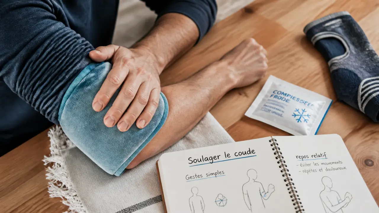 Soulager tendinite coude : froid 15 minutes sur l’épicondyle, repos relatif