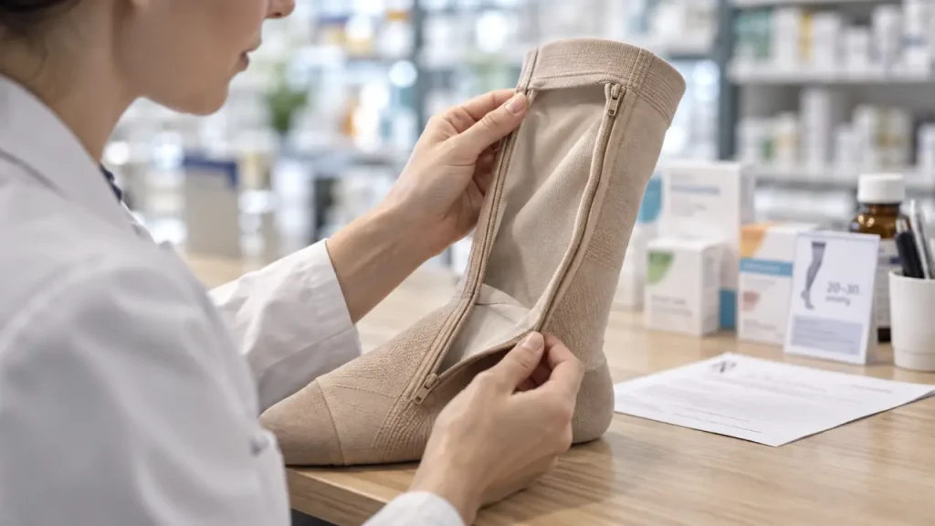 Bas de contention zippé en pharmacie : gagnez en autonomie sans négliger la compression