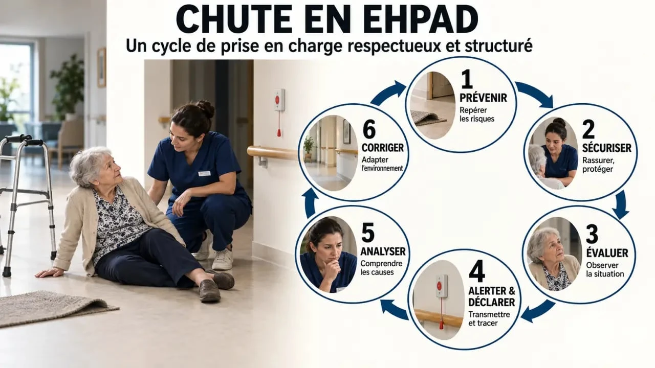 Infographie sur la chute en EHPAD : prévenir, sécuriser, évaluer, déclarer et analyser