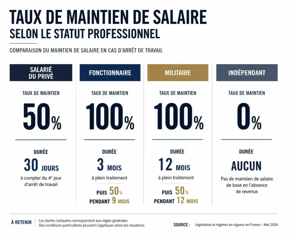 Comparatif du maintien de salaire par statut pour la mutuelle maintien de salaire