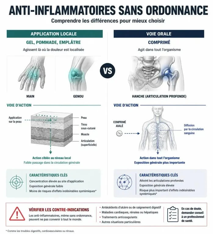 Infographie sur l'anti-inflammatoire sans ordonnance pour l'arthrose selon la forme et la profondeur de l'articulation
