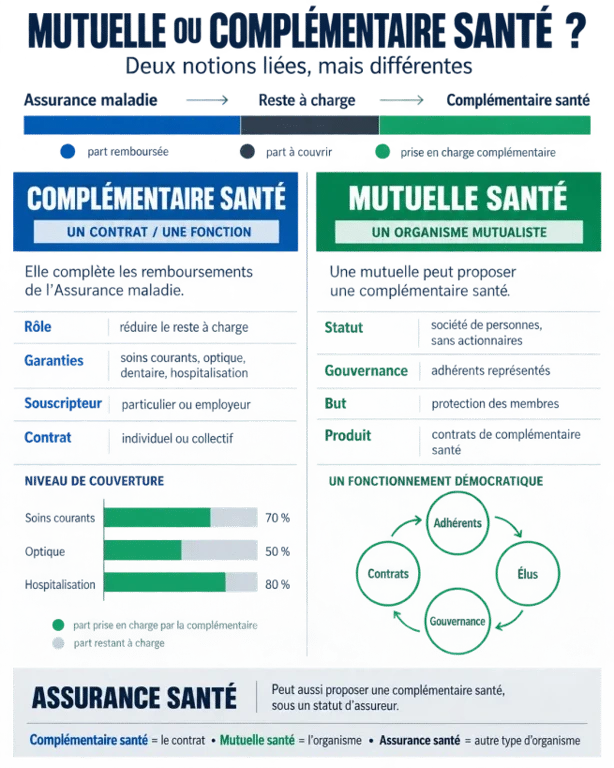 Différence entre mutuelle et complémentaire santé : comparaison du contrat, de l’organisme et des garanties